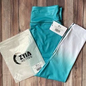 ZYIA Teal venom metsllic ombré light n tight hi-rise 7/8 size 12 NWTB